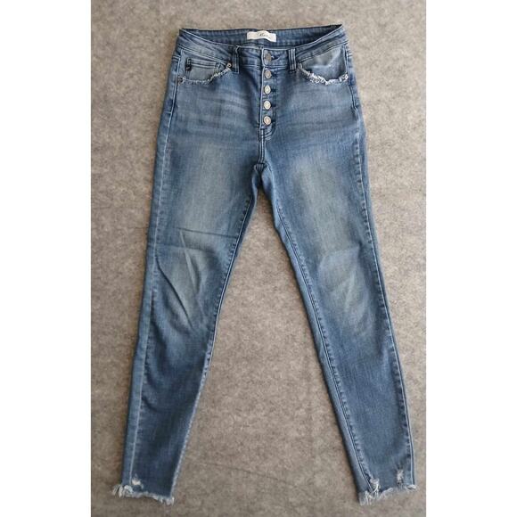 Kancan Skinny Jeans Women Raw Hem Stretch Denim Size 28x28 Cropped Distressed - Picture 1 of 8